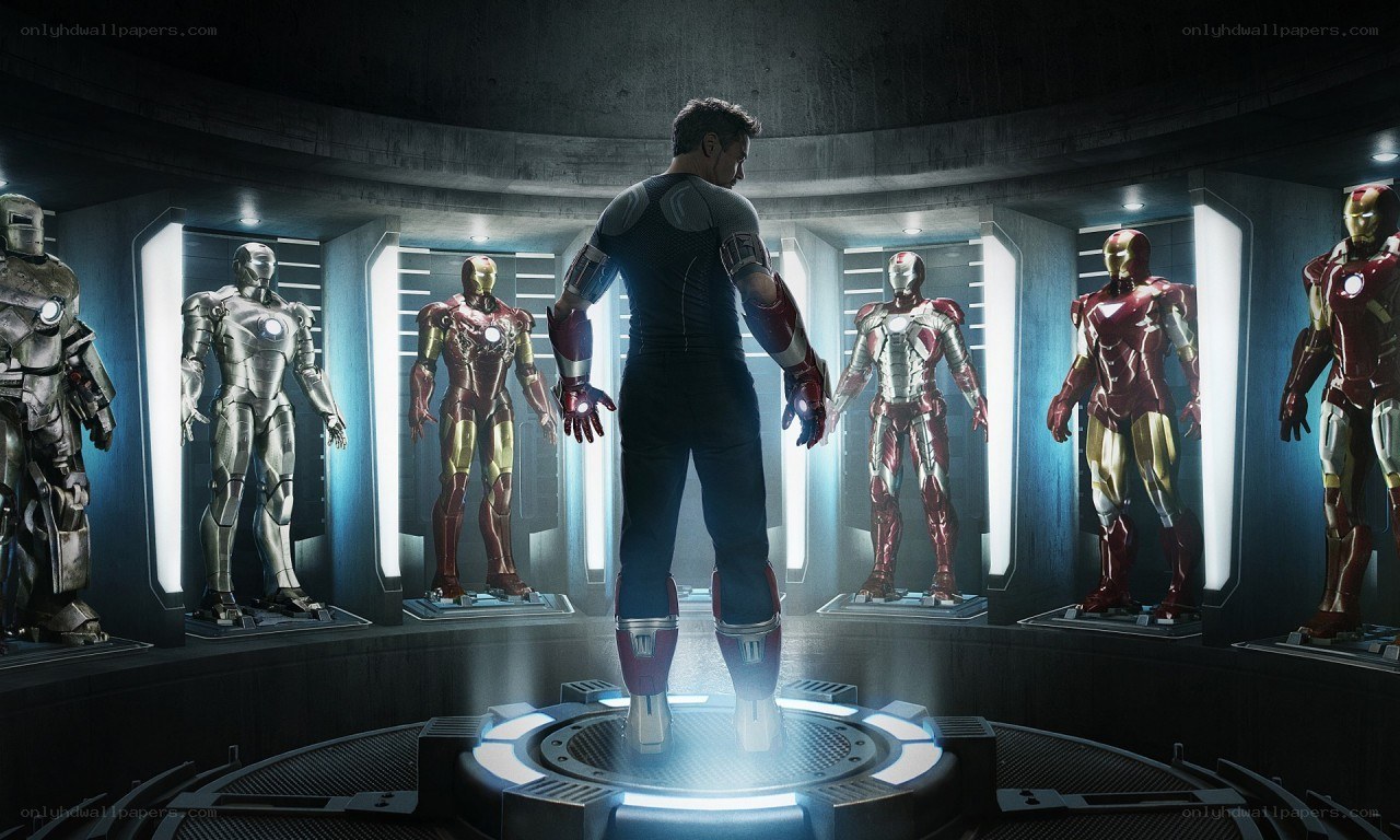 Iron Man in his armor collection