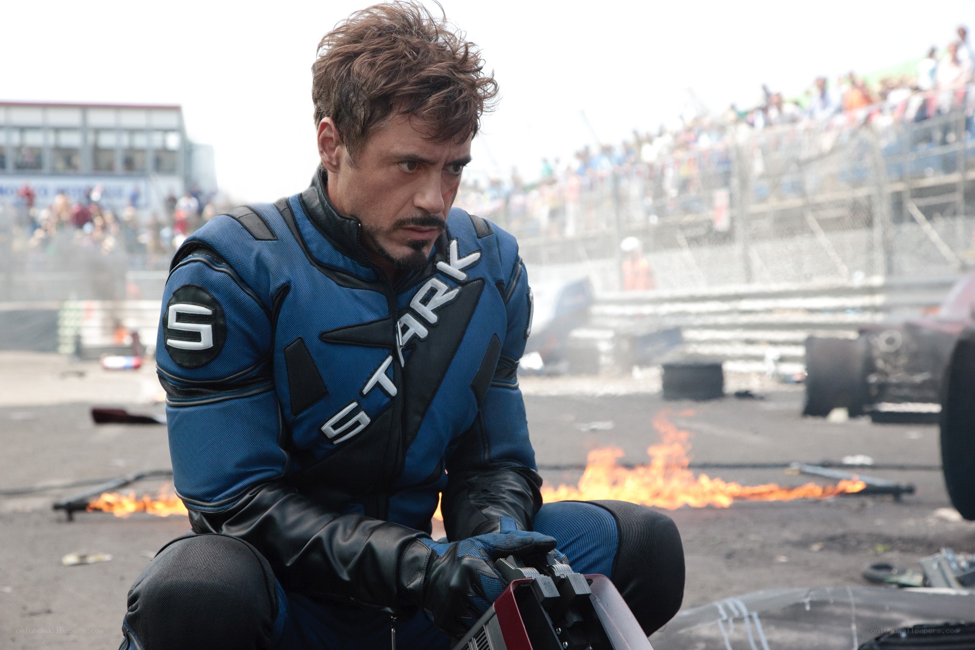 Iron Man in racing suit
