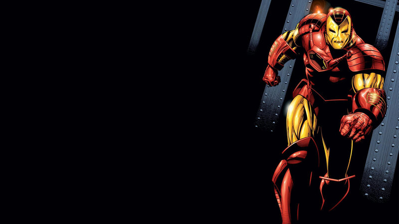 Iron Man in Red Armor — Dramatic, Comic, Metal Beams