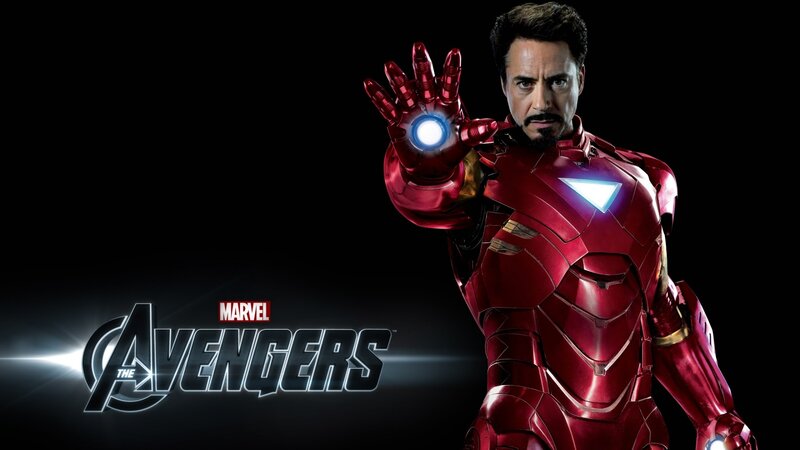 Iron Man in Red Armor — Dramatic, Photograph, Marvel Logo, Avengers Title