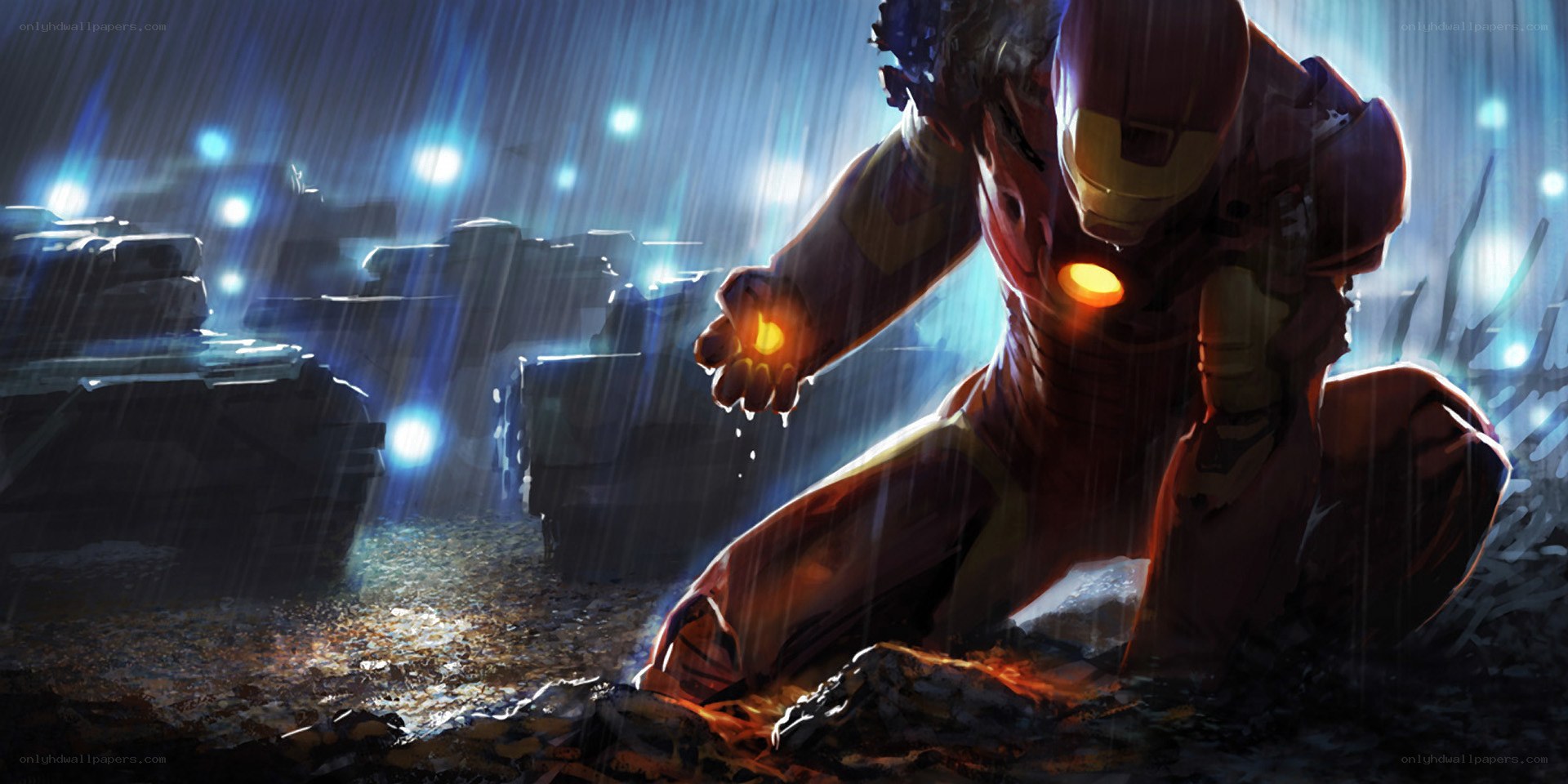 Iron Man in the rain