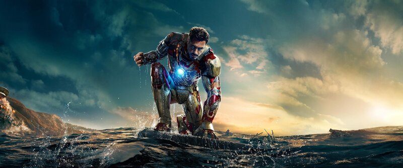 Iron Man in Water — Blue, Dramatic, Sunset, Digital Art, Ocean