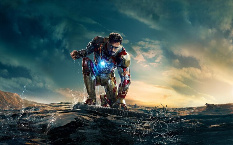 Iron Man in Water — Blue, Dramatic, Sunset, Digital Art, Sky