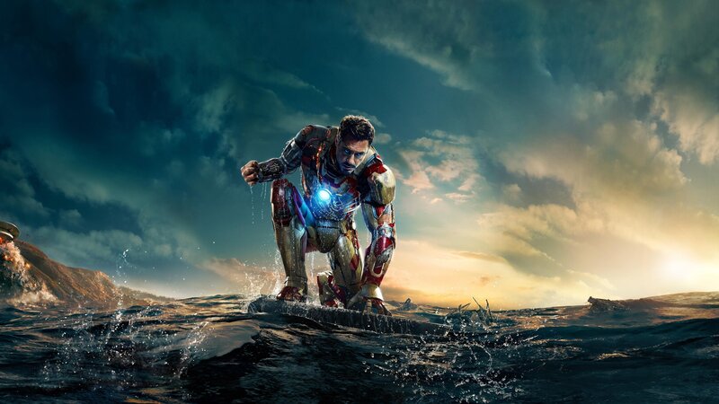 Iron Man in Water — Blue, Dramatic, Sunset