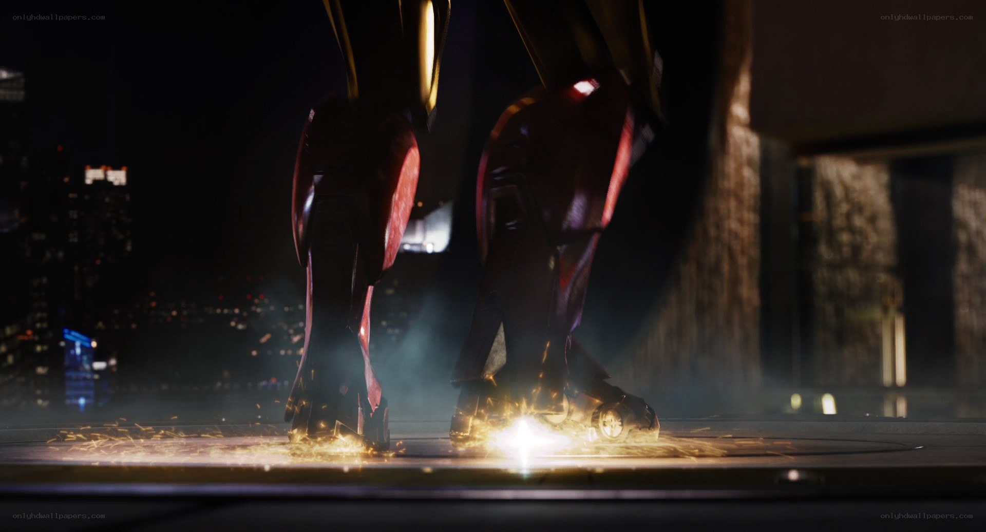 Iron Man landing on rooftop