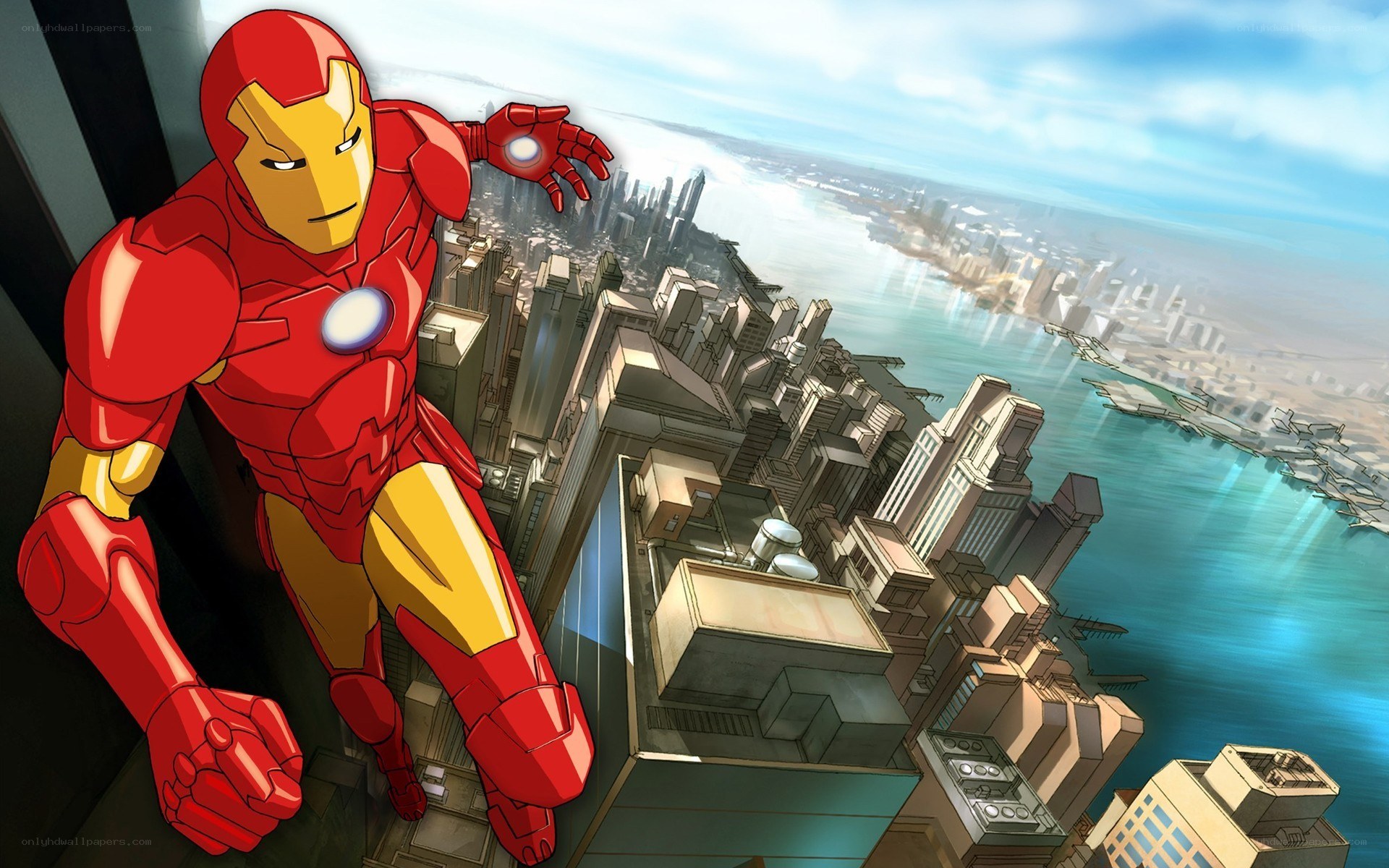 Iron Man over city