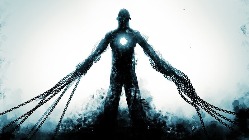 Iron Man silhouette with chains