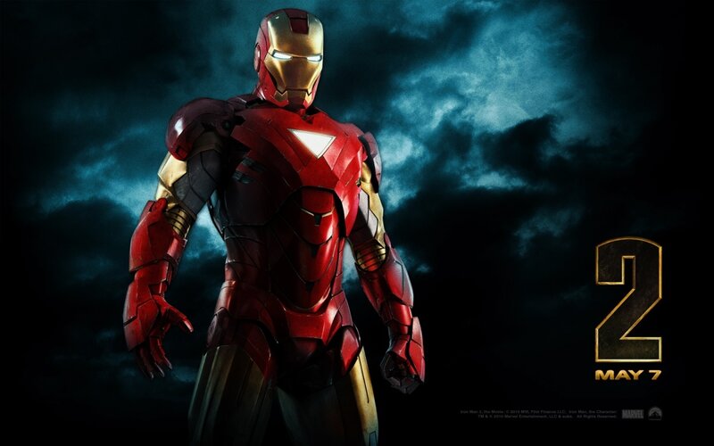 Iron Man stands against stormy sky