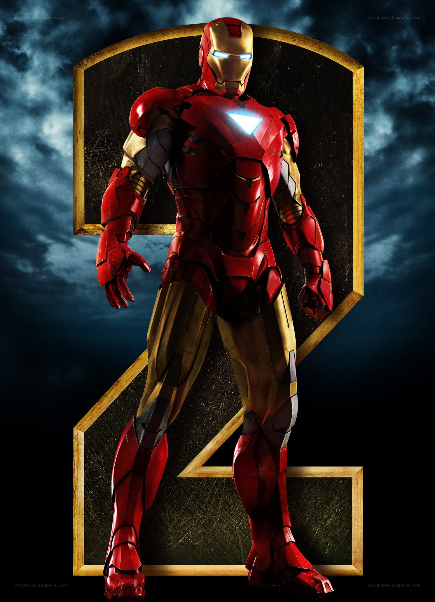 Iron Man stands before a number four