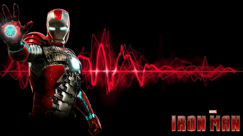 Iron Man Suit — Black, Dramatic, Digital Art, Red Energy Wave