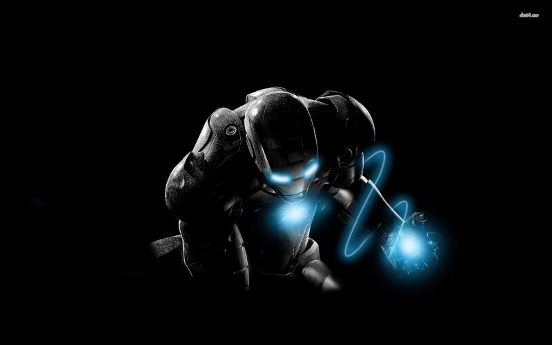 Iron Man Suit — Black, Dramatic, Night, Digital Art, Blue Light