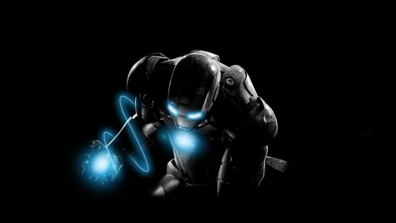 Iron Man Suit — Black, Dramatic, Night, Digital Art, Glowing Hands