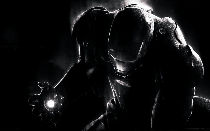 Iron Man Suit — Black, Dramatic, Night, Digital Art, Hand, Light, White