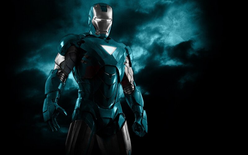 Iron Man Suit — Blue, Dramatic, Night, Digital Art, Armor