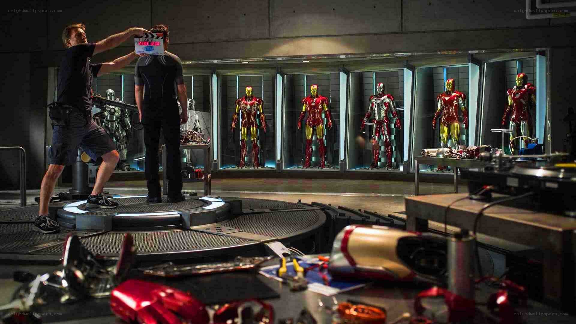 Iron Man suit display on set