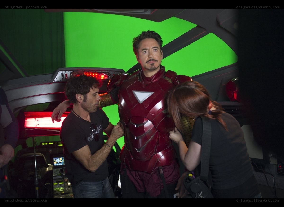Iron Man suit fitting on set
