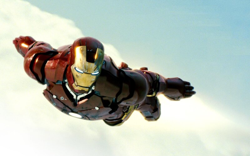 Iron Man Suit in Flight — Red, Dramatic, Photograph, Sky