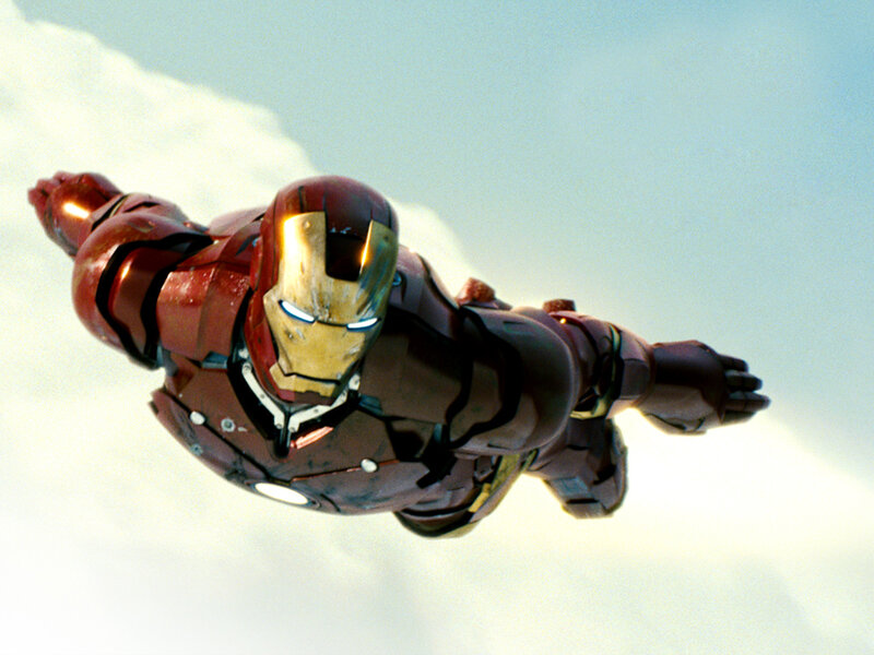 Iron Man Suit in Flight — Red, Dramatic, Photograph