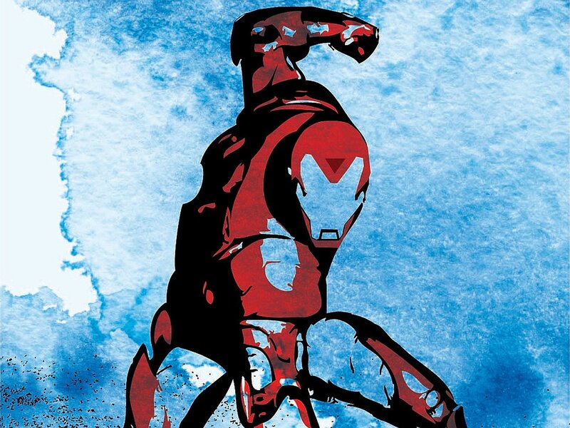 Iron Man Suit — Red, Dramatic, Digital Art, Armor, Blue Background