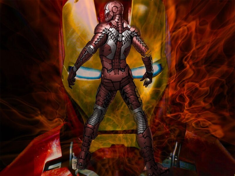 Iron Man Suit — Red, Dramatic, Digital Art, Armor, Flames