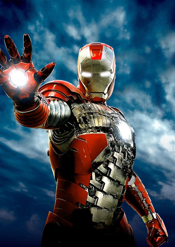 Iron Man Suit — Red, Dramatic, Digital Art, Armor, Hand, Sky