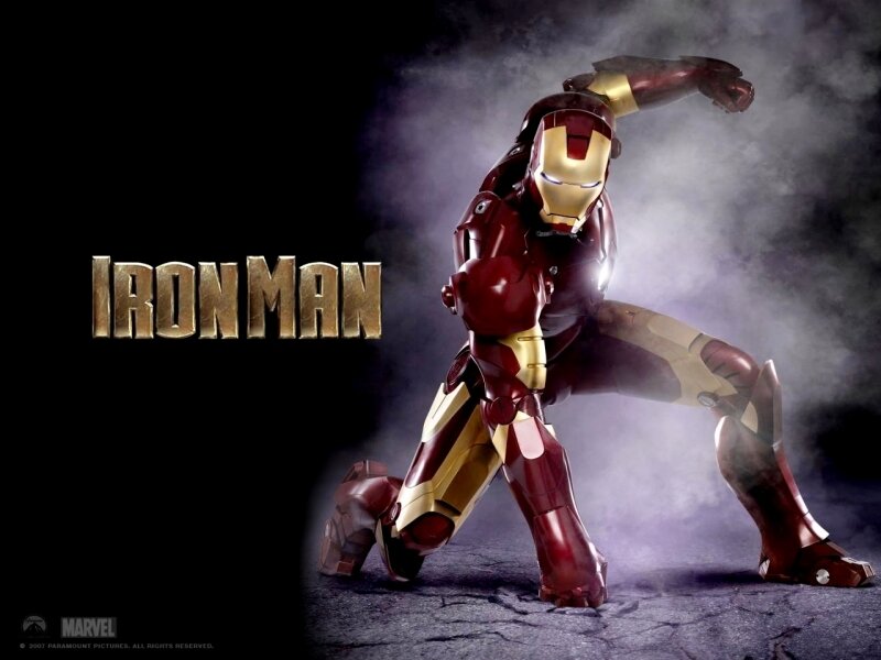 Iron Man Suit — Red, Dramatic, Digital Art, Smoke, Cracked Ground, Text