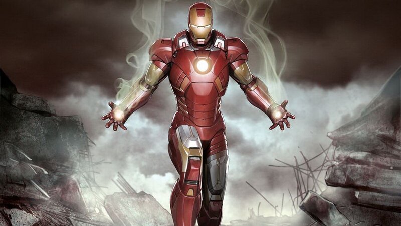 Iron Man Suit — Red, Dramatic, Digital Art, Smoke, Debris, Armor