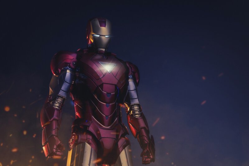 Iron Man Suit — Red, Dramatic, Night, 3d Render, Armor, Lights