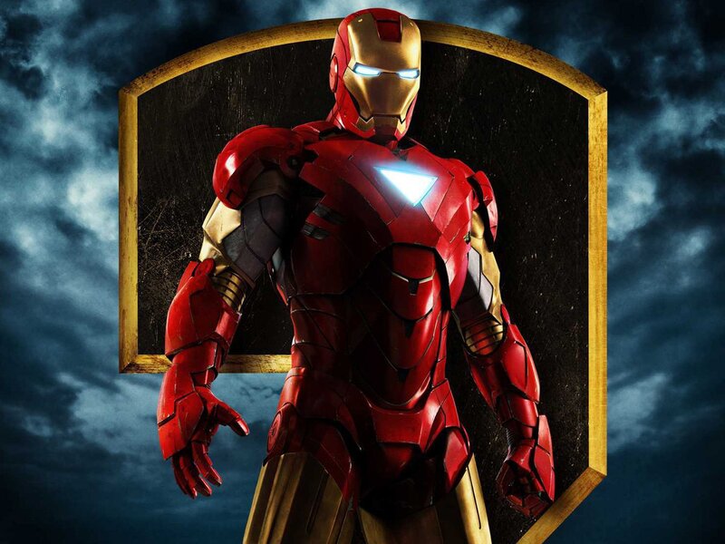 Iron Man Suit — Red, Dramatic, Night, Digital Art, Armor, Light, Clouds, Gold