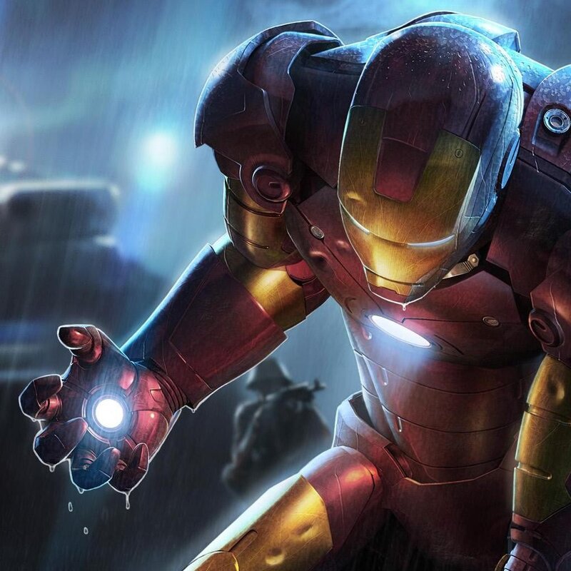 Iron Man Suit — Red, Dramatic, Night, Digital Art, Rain, Hand