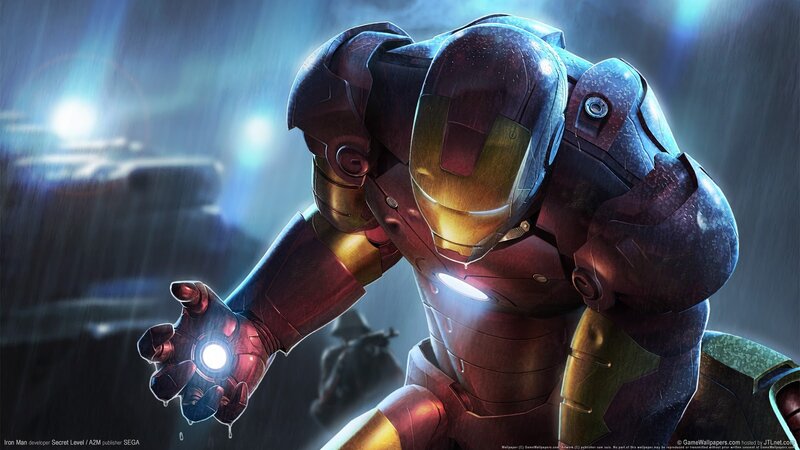 Iron Man Suit — Red, Dramatic, Night, Digital Art, Rain, Light Beam