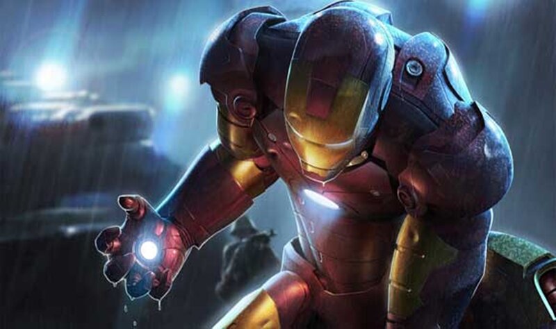 Iron Man Suit — Red, Dramatic, Night, Digital Art, Rain