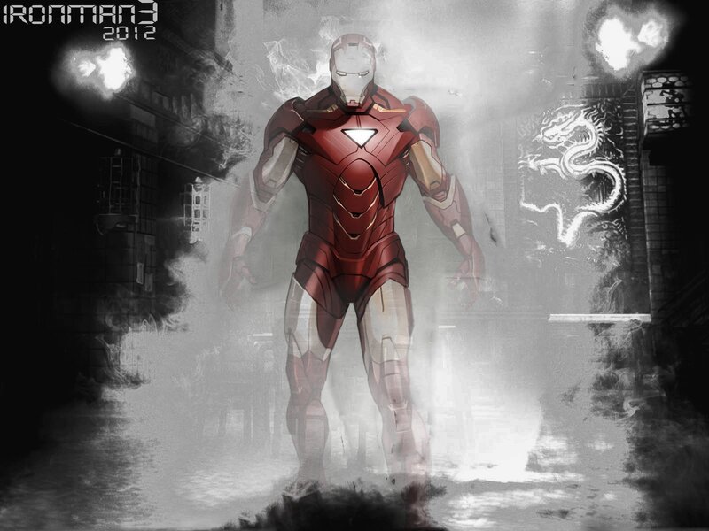 Iron Man Suit — Red, Dramatic, Night, Digital Art, Smoke