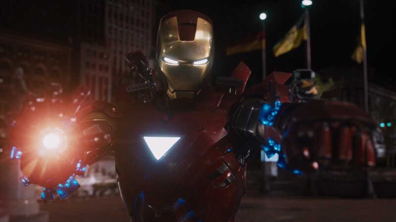 Iron Man Suit — Red, Dramatic, Night, Photograph, City