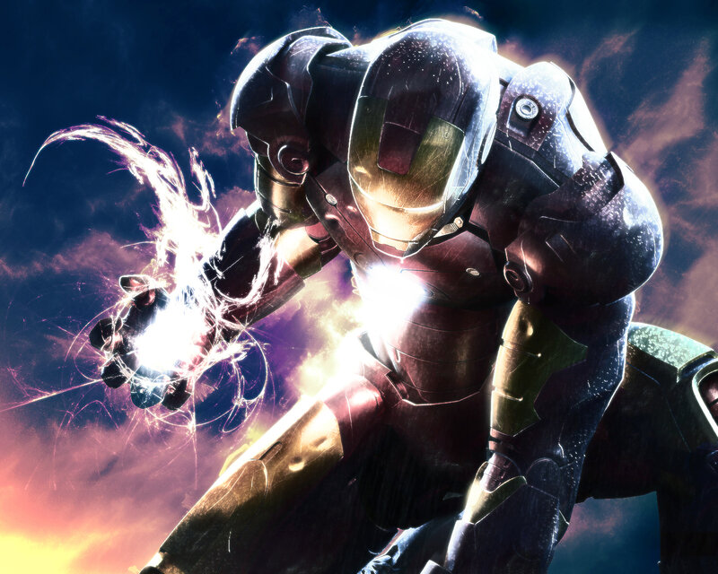 Iron Man Suit — Red, Dramatic, Sunset, Digital Art, Energy Blast, Armor