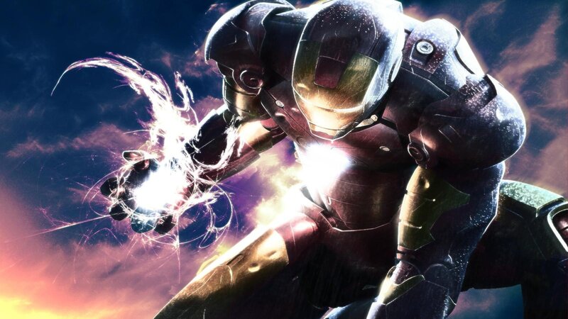 Iron Man Suit — Red, Dramatic, Sunset, Digital Art, Energy Blast