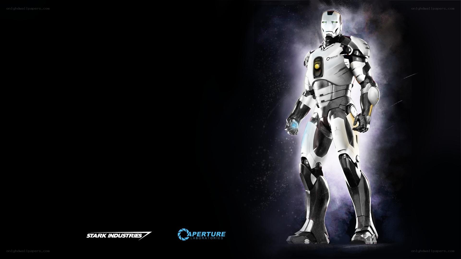 Iron Man suit with Aperture logo