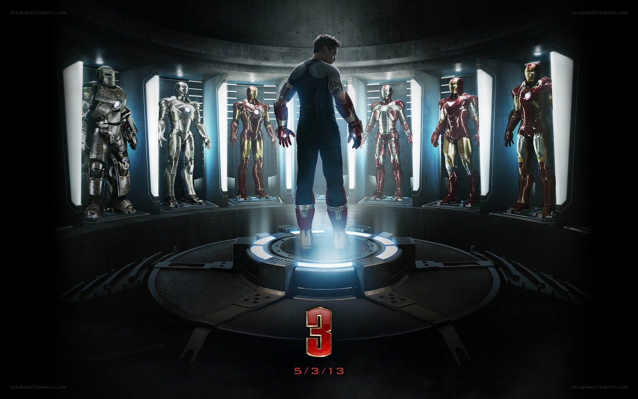 Iron Man suits in a lab