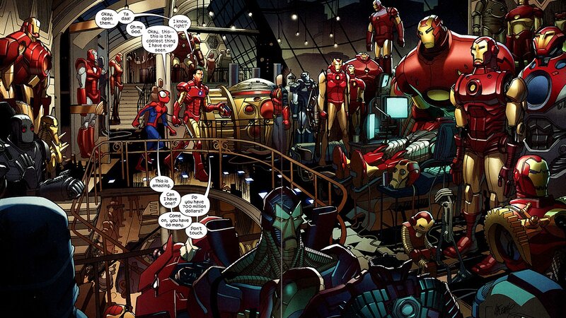Iron Man Suits in a Workshop