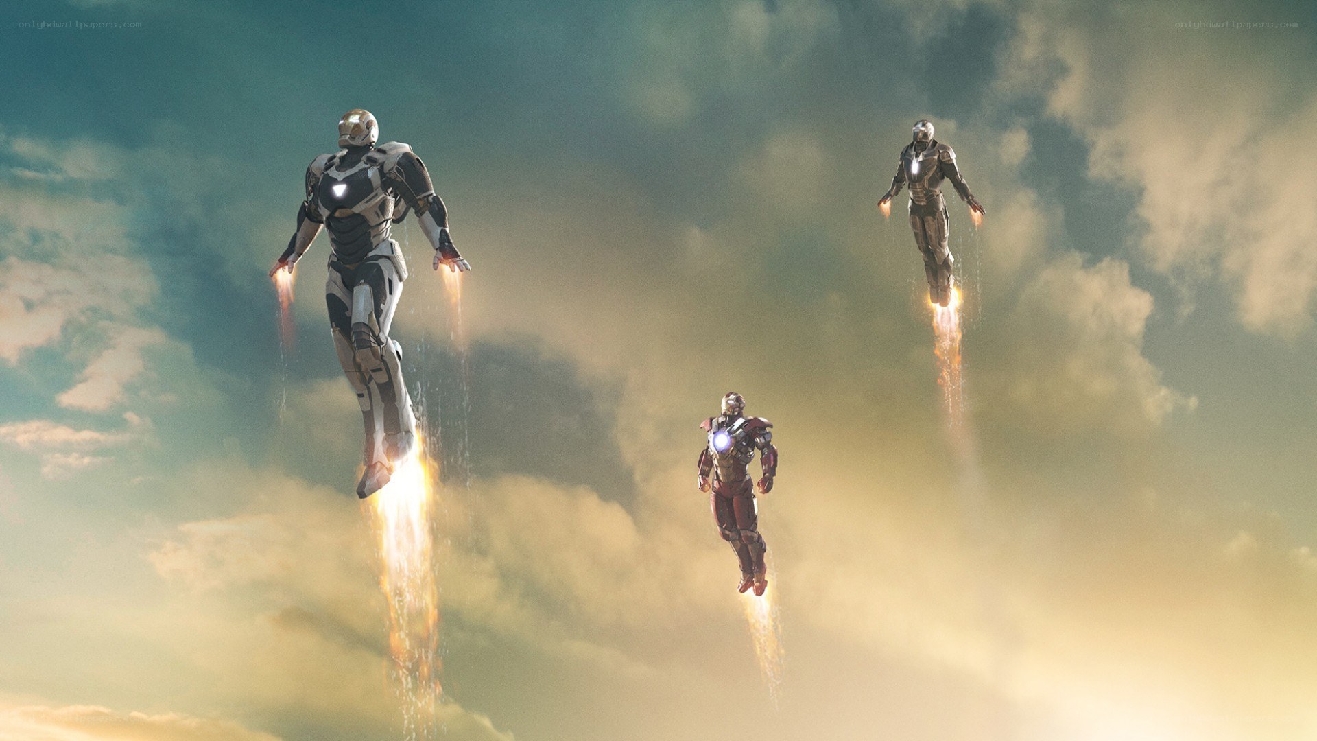 Iron Man suits in flight