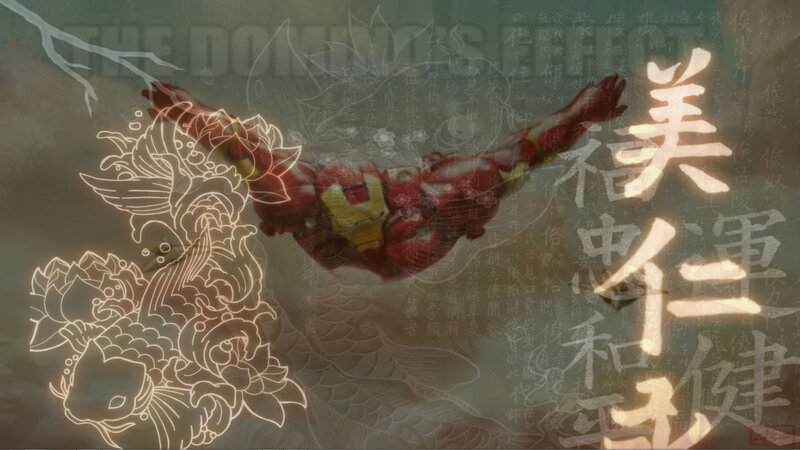 Iron Man with Chinese art overlay