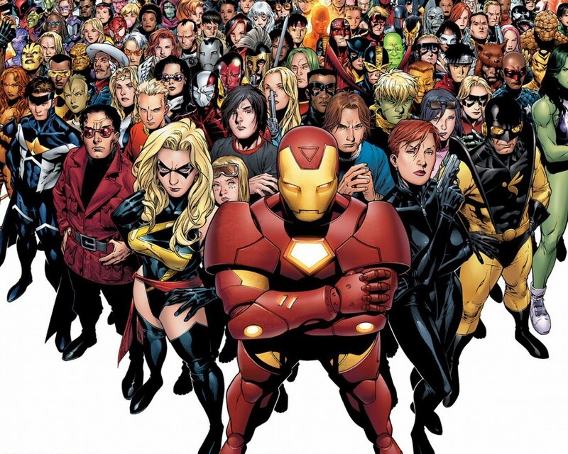 Iron Man with Superheroes — Red, Dramatic, Comic, Comic Book Art