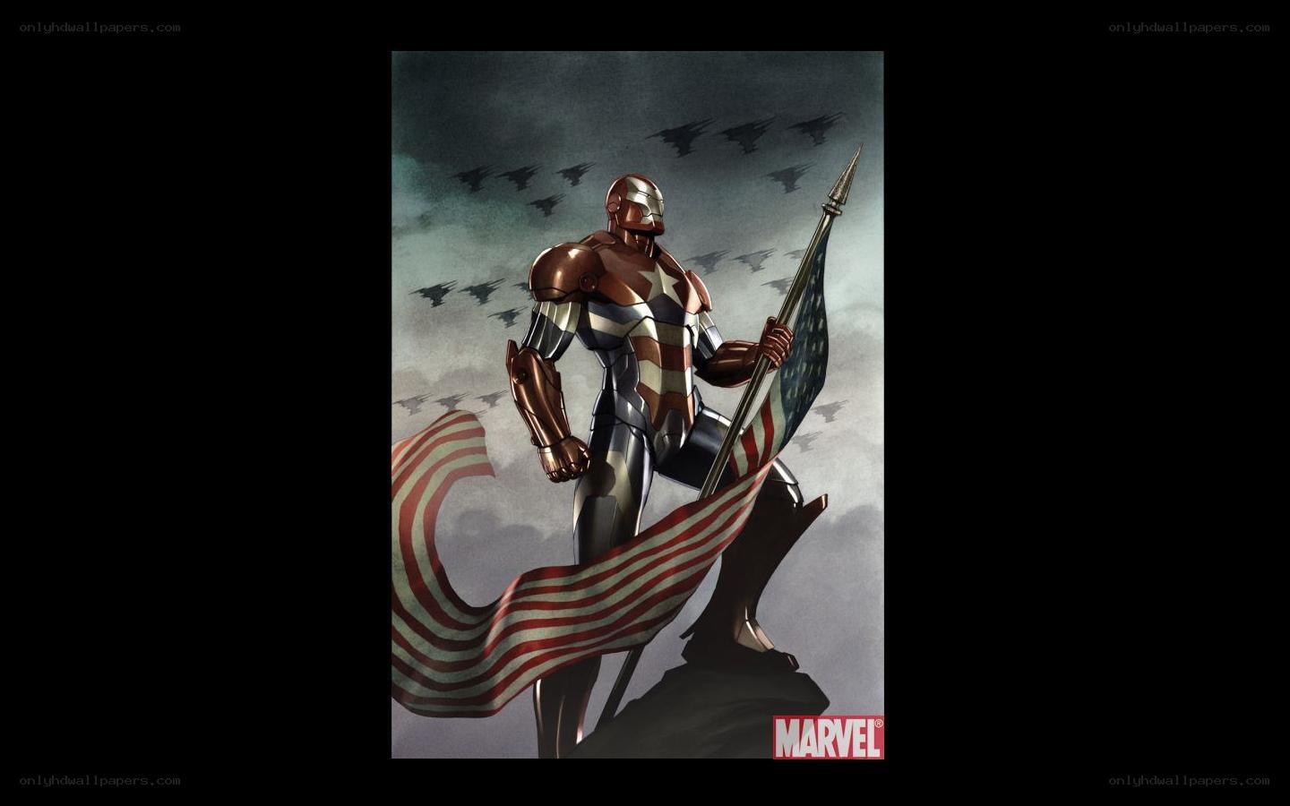 Iron Patriot stands with flag