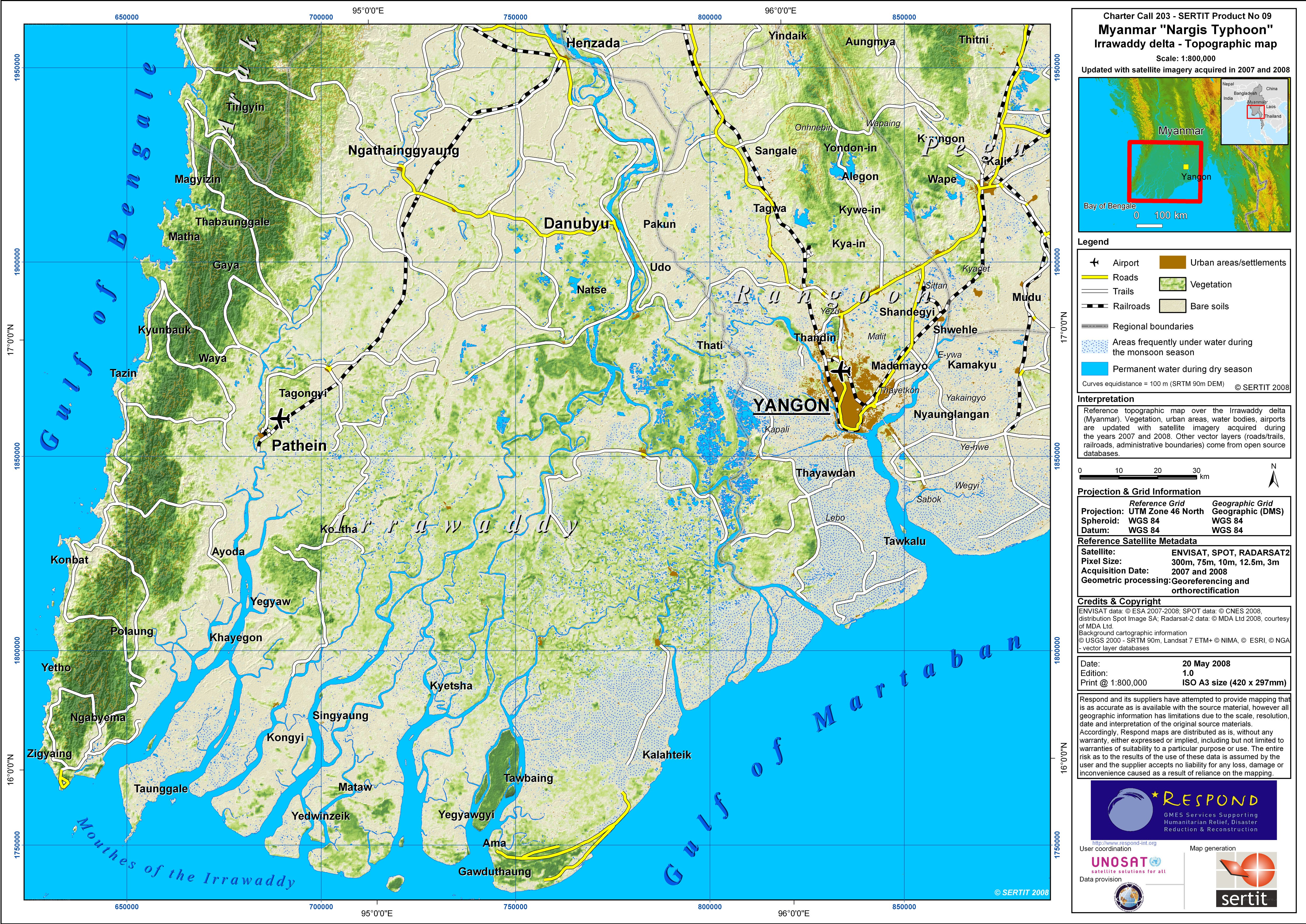 Irrawaddy Delta Topographic Map