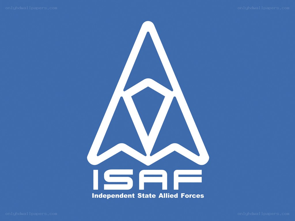 ISAF logo on blue background