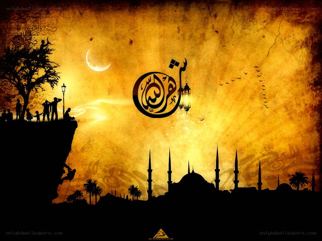 Islamic art with mosque silhouettes