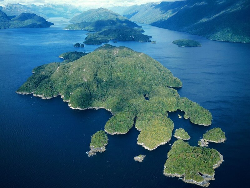 Island archipelago in a fjord