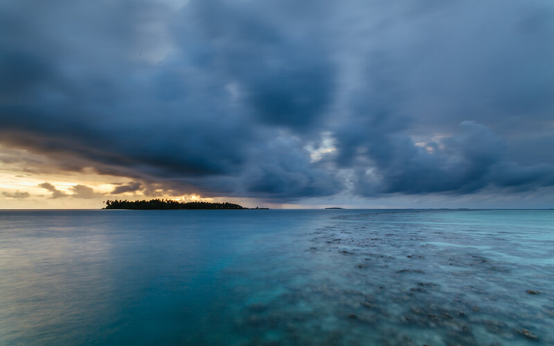 Island at Sunset — Blue, Dramatic, Photograph, Clouds