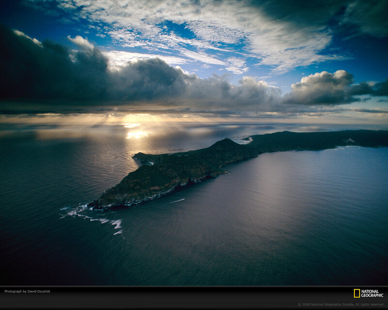 Island at Sunset — Blue, Dramatic, Photograph, Ocean, Clouds