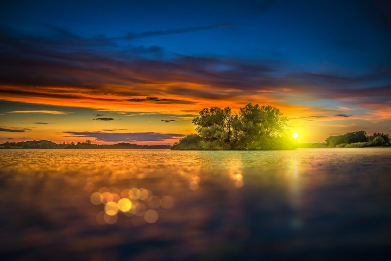 Island at Sunset — Blue, Dramatic, Photograph